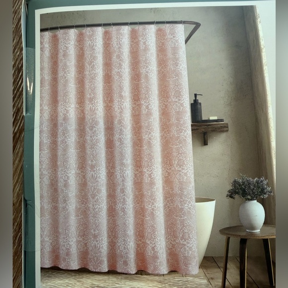 William Morris & Co STRAWBERRY THIEF Floral Shower Curtain Pink Ivory NEW - Picture 4 of 8